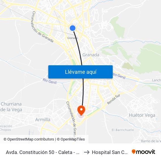 Avda. Constitución 50 - Caleta - Hospital to Hospital San Cecilio map