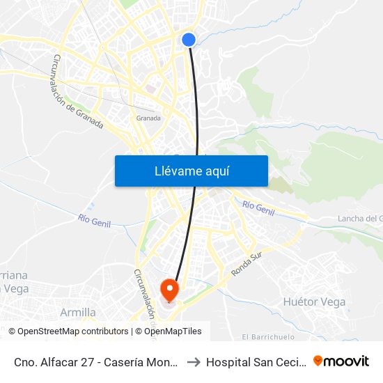 Cno. Alfacar 27 - Casería Montijo to Hospital San Cecilio map