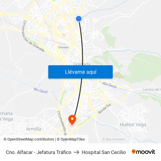 Cno. Alfacar - Jefatura Tráfico to Hospital San Cecilio map