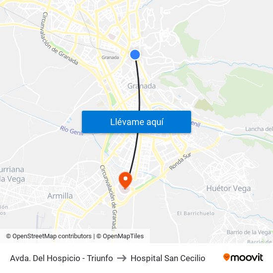 Avda. Del Hospicio - Triunfo to Hospital San Cecilio map