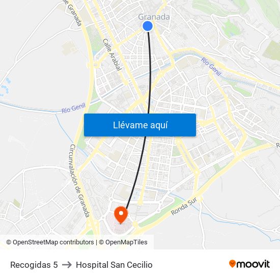 Recogidas 5 to Hospital San Cecilio map