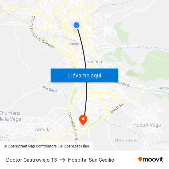 Doctor Castroviejo 13 to Hospital San Cecilio map