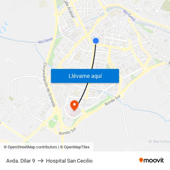 Avda. Dílar 9 to Hospital San Cecilio map