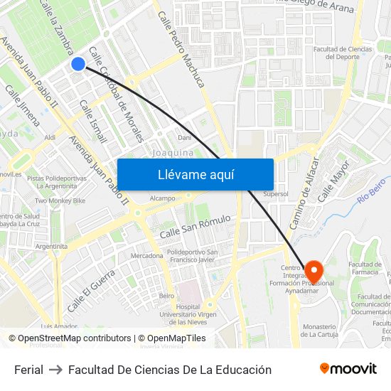 Ferial to Facultad De Ciencias De La Educación map