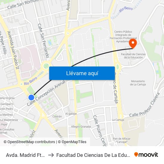 Avda. Madrid Fte 31 to Facultad De Ciencias De La Educación map