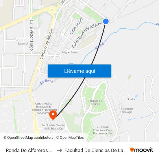 Ronda De Alfareros 18 - Aavv to Facultad De Ciencias De La Educación map