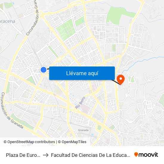 Plaza De Europa to Facultad De Ciencias De La Educación map