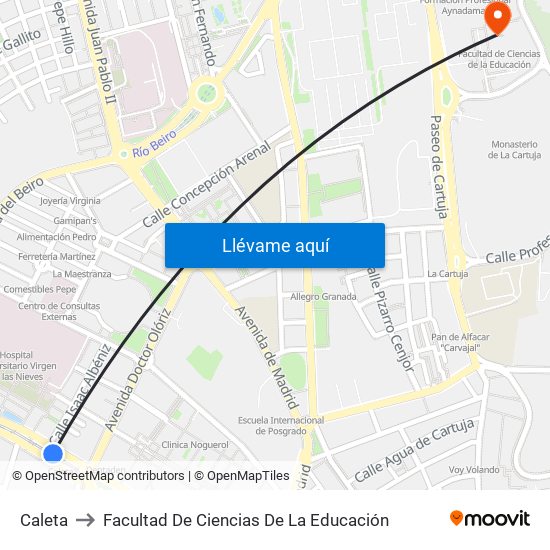 Caleta to Facultad De Ciencias De La Educación map