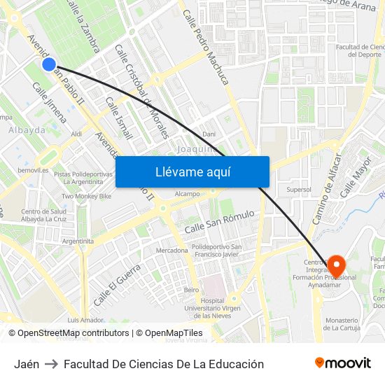 Jaén to Facultad De Ciencias De La Educación map