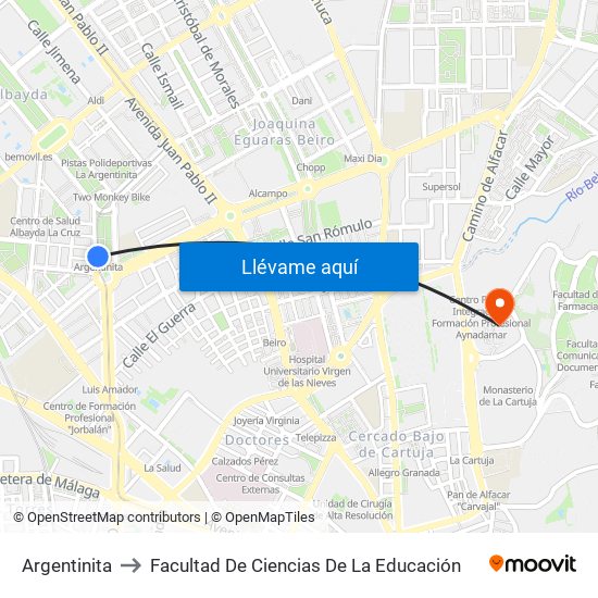 Argentinita to Facultad De Ciencias De La Educación map