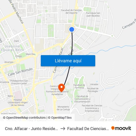 Cno. Alfacar - Junto Residencia Fdo. De Los Ríos to Facultad De Ciencias De La Educación map