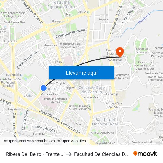 Ribera Del Beiro - Frente Mondragones to Facultad De Ciencias De La Educación map