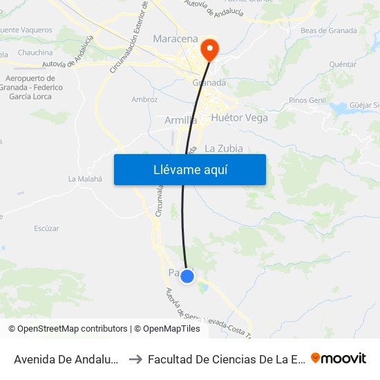 Avenida De Andalucía, 174 to Facultad De Ciencias De La Educación map