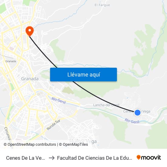 Cenes De La Vega 3 to Facultad De Ciencias De La Educación map