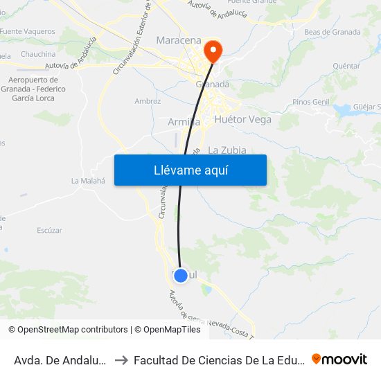 Avda. De Andalucía 1 to Facultad De Ciencias De La Educación map