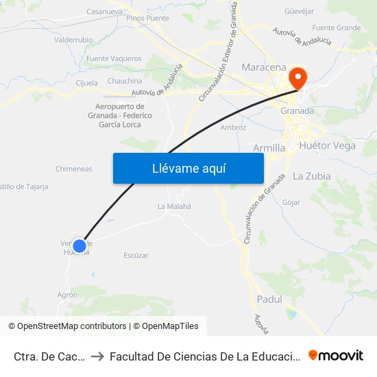 Ctra. De Cacín to Facultad De Ciencias De La Educación map