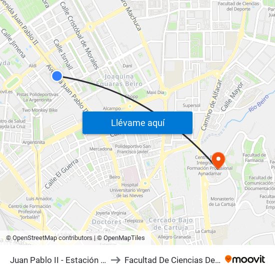 Juan Pablo II - Estación De Autobuses to Facultad De Ciencias De La Educación map