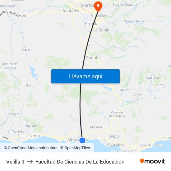 Velilla II to Facultad De Ciencias De La Educación map