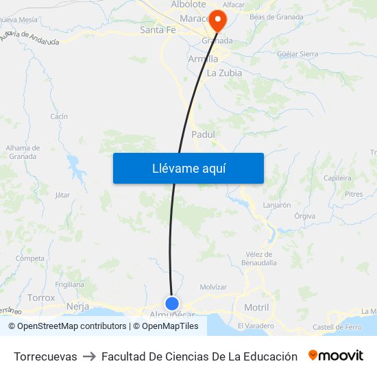 Torrecuevas to Facultad De Ciencias De La Educación map