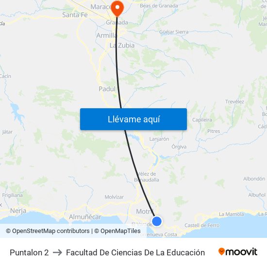 Puntalon 2 to Facultad De Ciencias De La Educación map