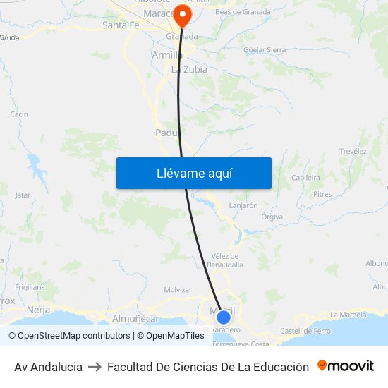 Av Andalucia to Facultad De Ciencias De La Educación map
