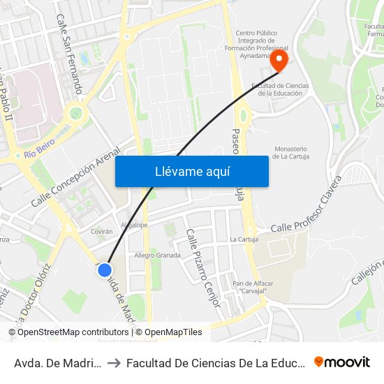 Avda. De Madrid 1 to Facultad De Ciencias De La Educación map