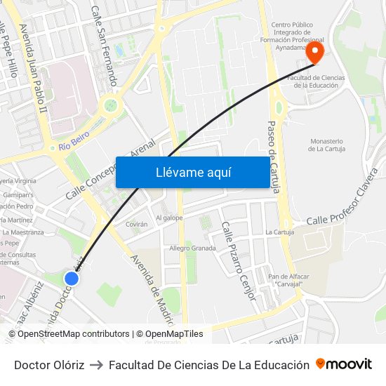 Doctor Olóriz to Facultad De Ciencias De La Educación map