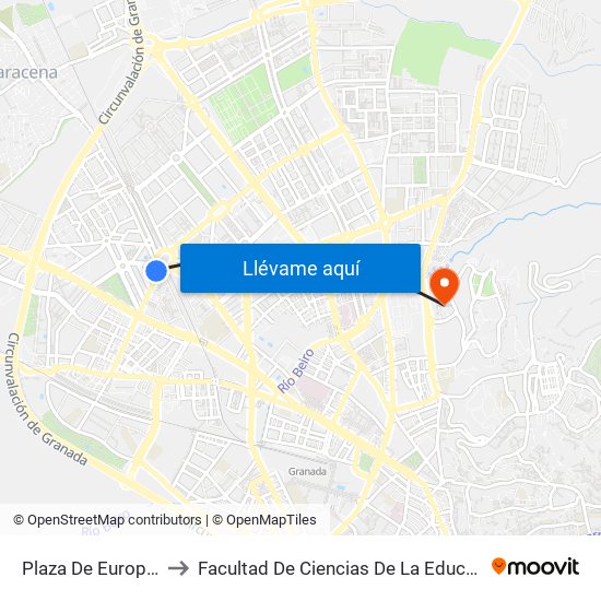 Plaza De Europa V to Facultad De Ciencias De La Educación map