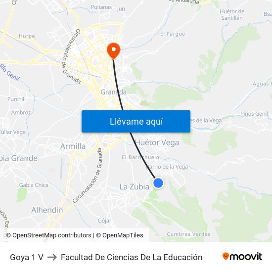 Goya 1 V to Facultad De Ciencias De La Educación map