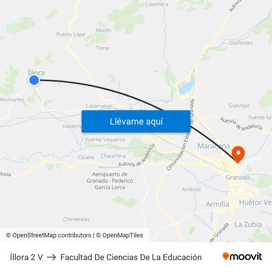 Íllora 2 V to Facultad De Ciencias De La Educación map