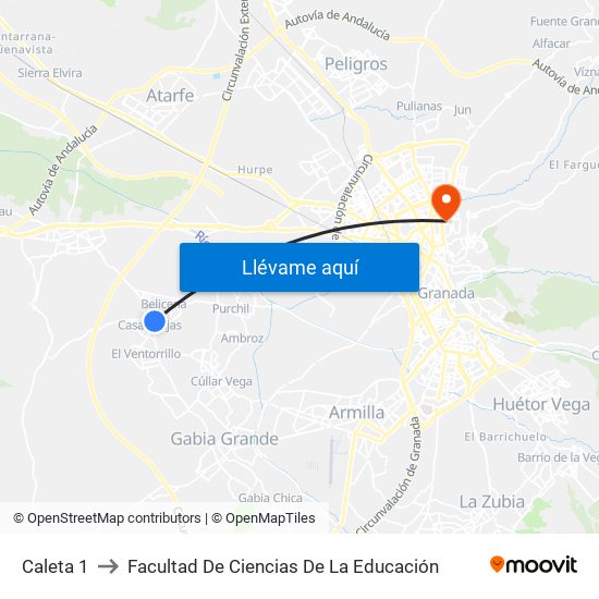 Caleta 1 to Facultad De Ciencias De La Educación map
