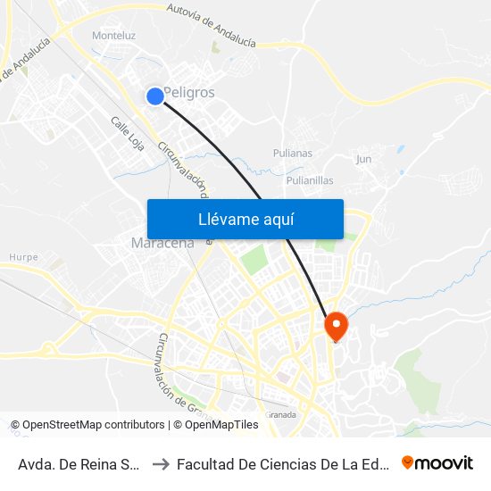 Avda. De Reina Sofía 1 to Facultad De Ciencias De La Educación map