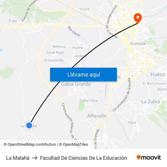 La Malahá to Facultad De Ciencias De La Educación map