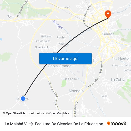 La Malahá V to Facultad De Ciencias De La Educación map