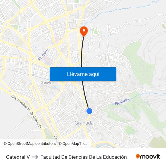 Catedral V to Facultad De Ciencias De La Educación map