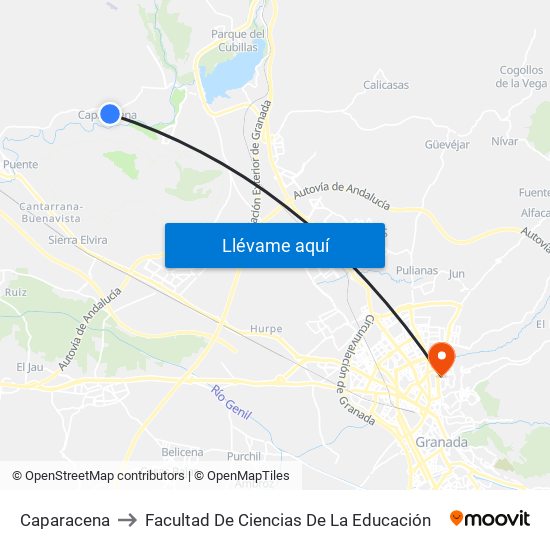 Caparacena to Facultad De Ciencias De La Educación map