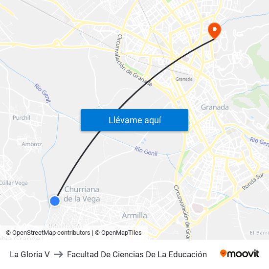 La Gloria V to Facultad De Ciencias De La Educación map