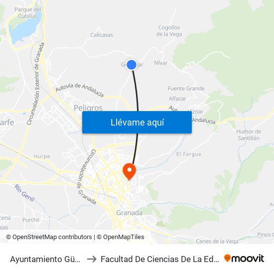 Ayuntamiento Güevéjar to Facultad De Ciencias De La Educación map