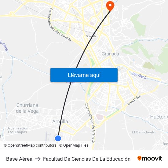 Base Aérea to Facultad De Ciencias De La Educación map