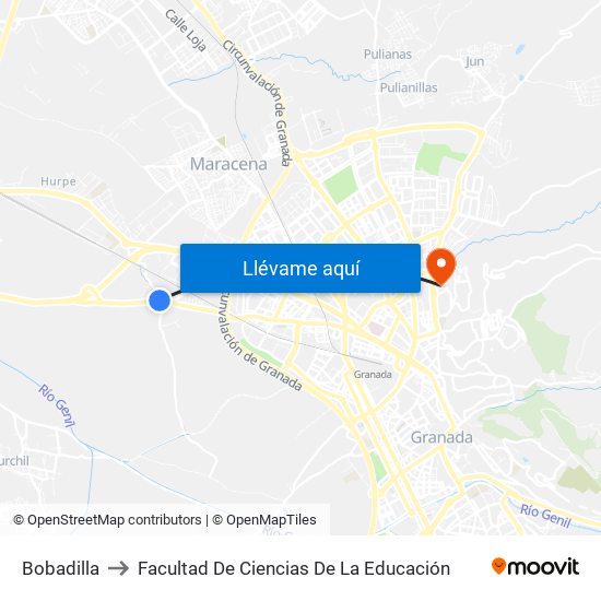 Bobadilla to Facultad De Ciencias De La Educación map