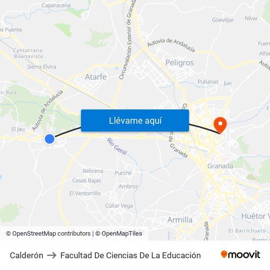 Calderón to Facultad De Ciencias De La Educación map