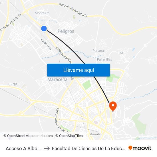 Acceso A Albolote to Facultad De Ciencias De La Educación map