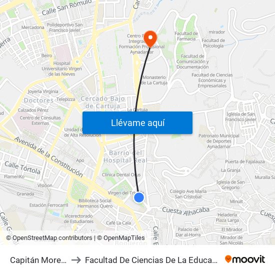 Capitán Moreno to Facultad De Ciencias De La Educación map