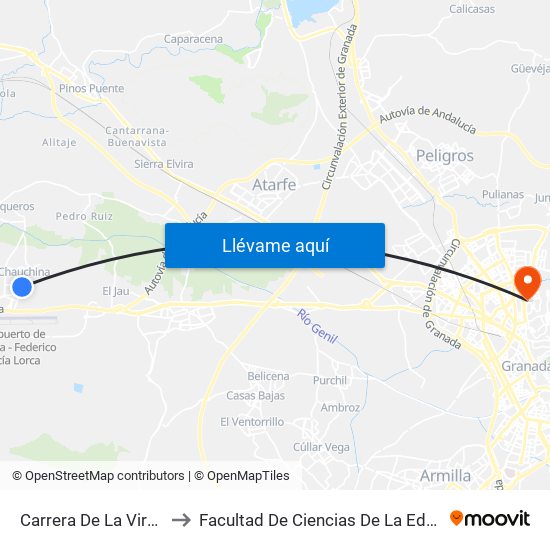 Carrera De La Virgen 2 to Facultad De Ciencias De La Educación map