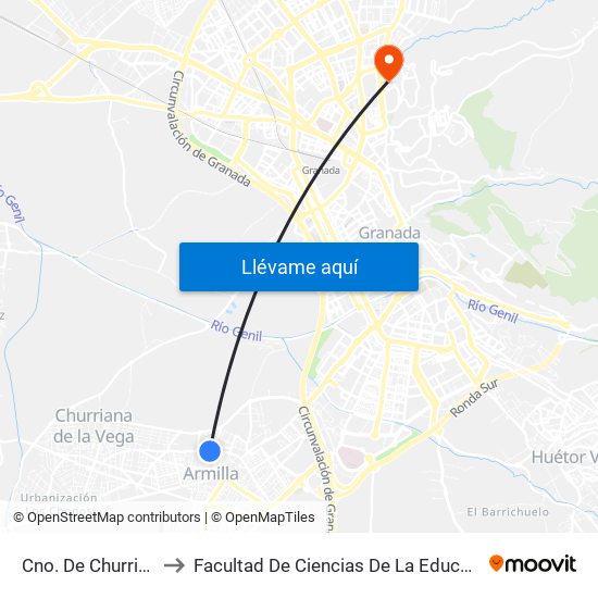 Cno. De Churriana to Facultad De Ciencias De La Educación map