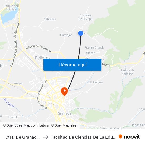 Ctra. De Granada 2 V to Facultad De Ciencias De La Educación map