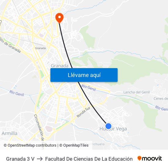 Granada 3 V to Facultad De Ciencias De La Educación map