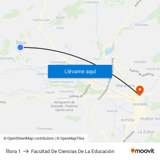 Íllora 1 to Facultad De Ciencias De La Educación map