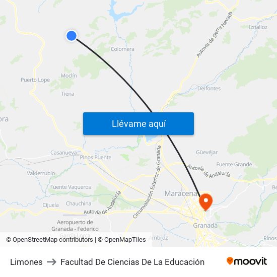 Limones to Facultad De Ciencias De La Educación map