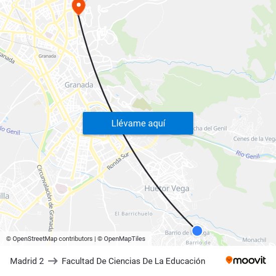 Madrid 2 to Facultad De Ciencias De La Educación map